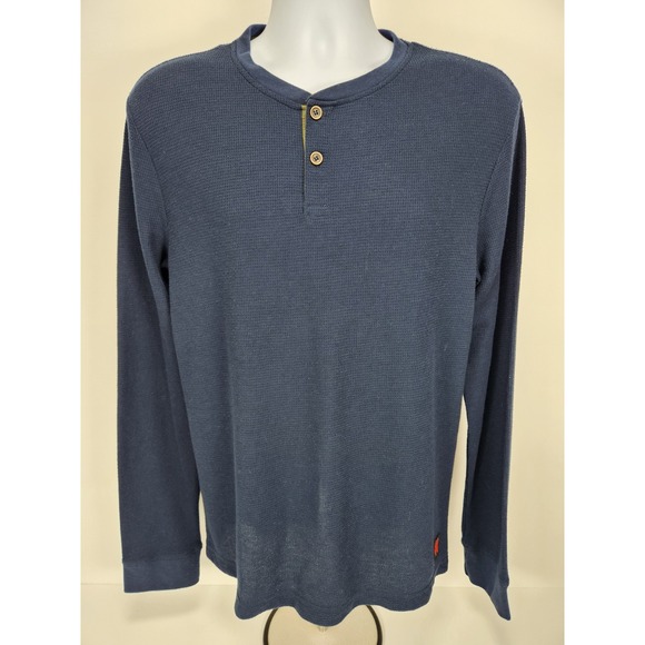Spyder Shirt Mens Large Blue Waffle Knit Thermal Henley Long Sleeve Base Layer - Picture 2 of 10